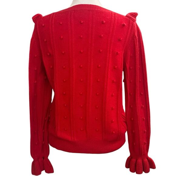 Kate Spade | Wool Blend Ruffle Yoke Bobble Sweater | Charm Red | Women’s Small - Picture 7 of 14